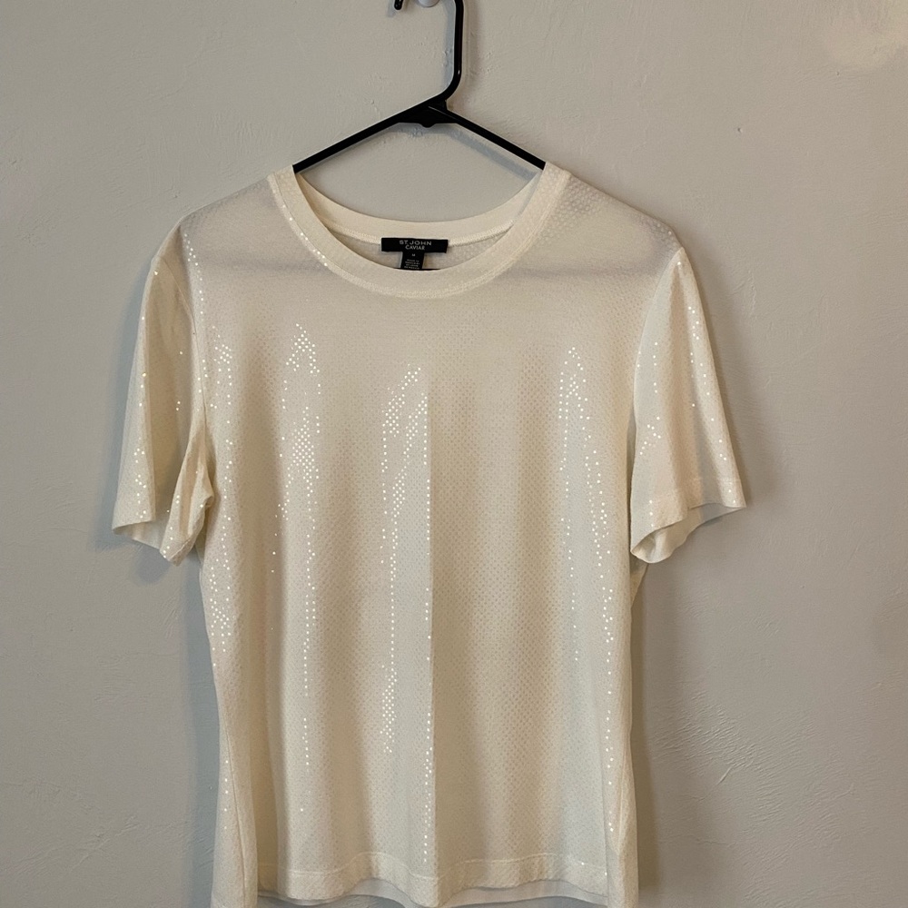 St. John White Sequin Short Sleeve Tee - sz M